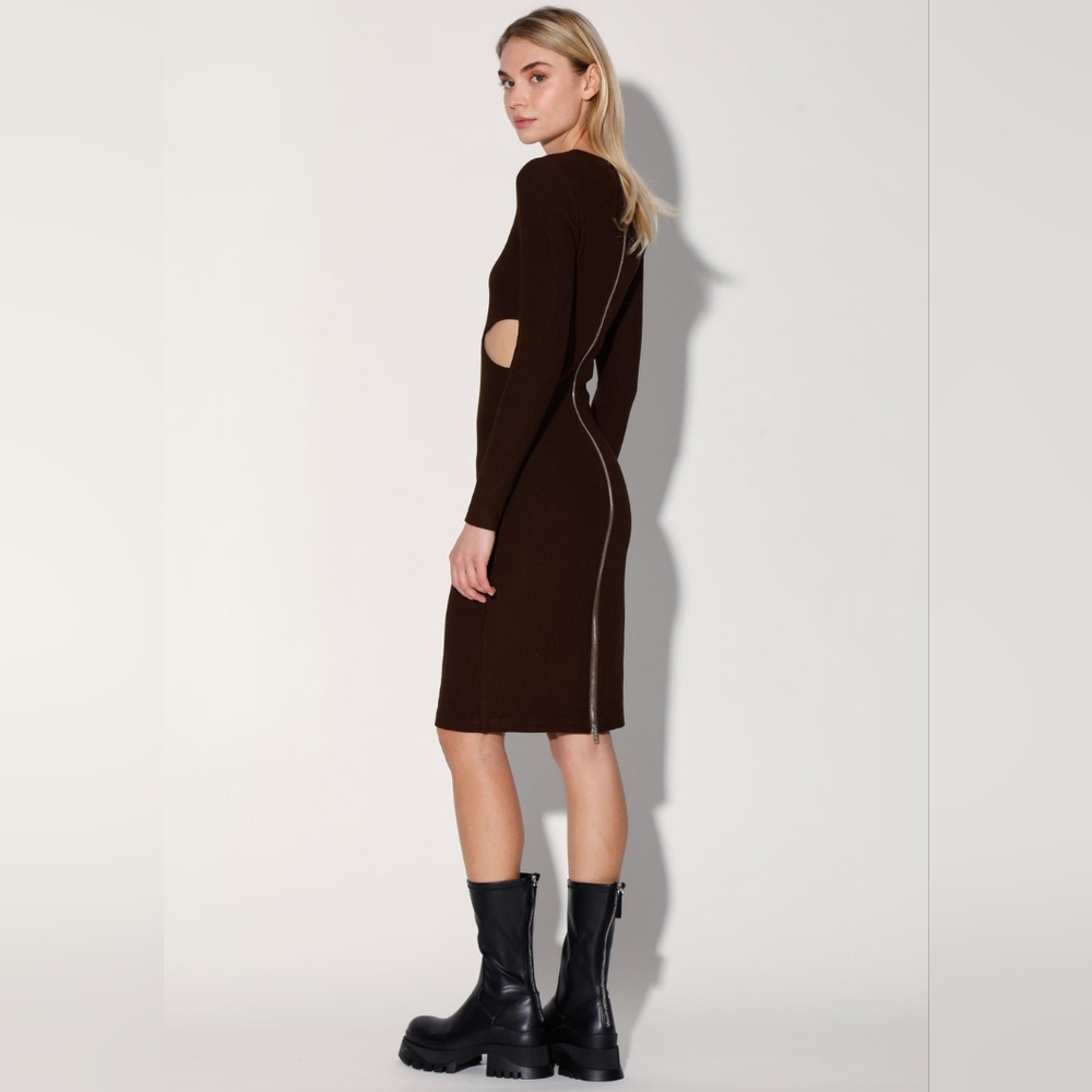 New WALTER BAKER Krystal Ribbed Knit Back Zip Dress In Chocolate Sz L Org $228